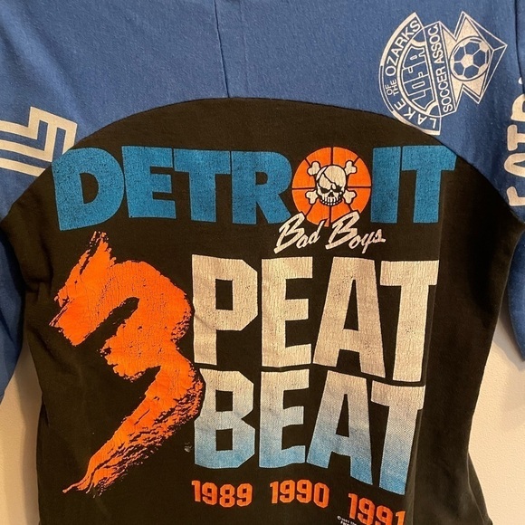 VTG Detroit Pistons Shirt Bad Boy Basketball Reworked Black Market 3 Peat - Picture 2 of 12